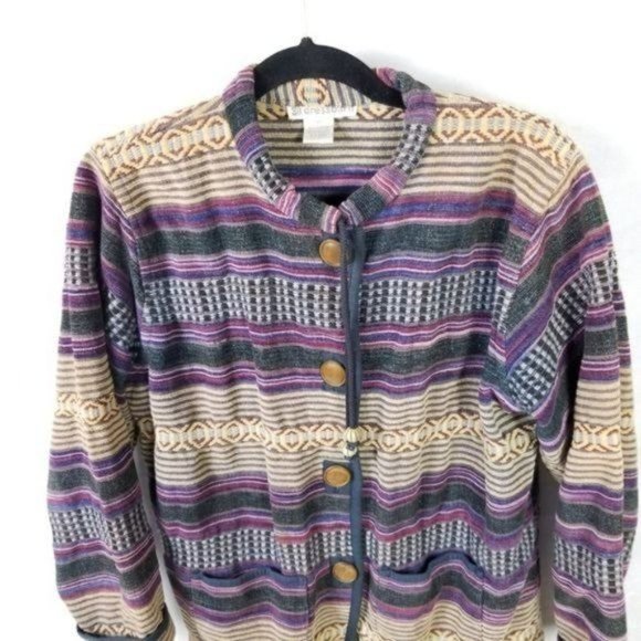 VINTAGE Dress Barn Button Jacket Womens Medium Striped Retro Knit Coat - Picture 2 of 9